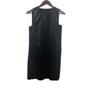 CMNC Faux Leather Black Dress Sleeveless Pockets Shift Minimal Women's Medium